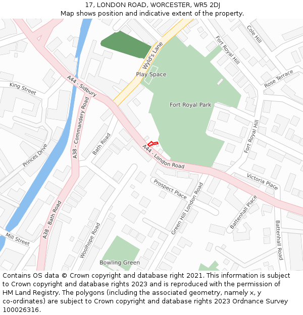 17, LONDON ROAD, WORCESTER, WR5 2DJ: Location map and indicative extent of plot