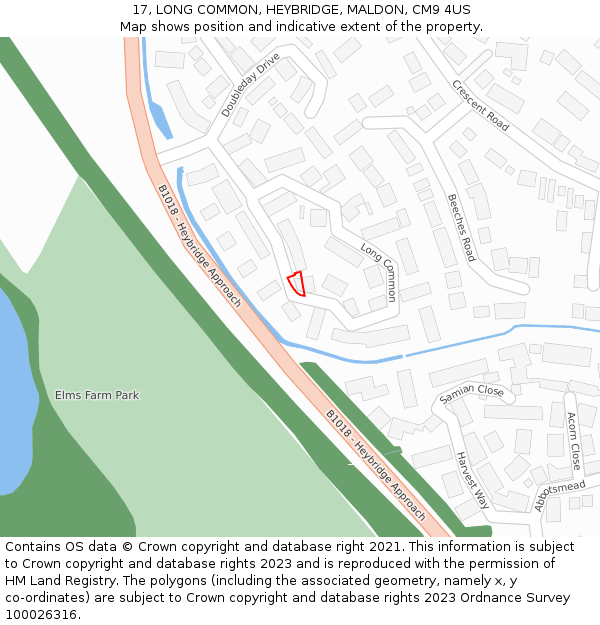 17, LONG COMMON, HEYBRIDGE, MALDON, CM9 4US: Location map and indicative extent of plot