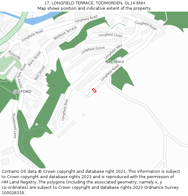 17, LONGFIELD TERRACE, TODMORDEN, OL14 6NH: Location map and indicative extent of plot