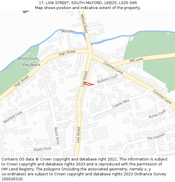17, LOW STREET, SOUTH MILFORD, LEEDS, LS25 5AR: Location map and indicative extent of plot