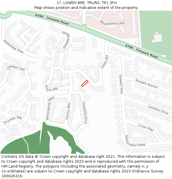 17, LOWEN BRE, TRURO, TR1 3FH: Location map and indicative extent of plot