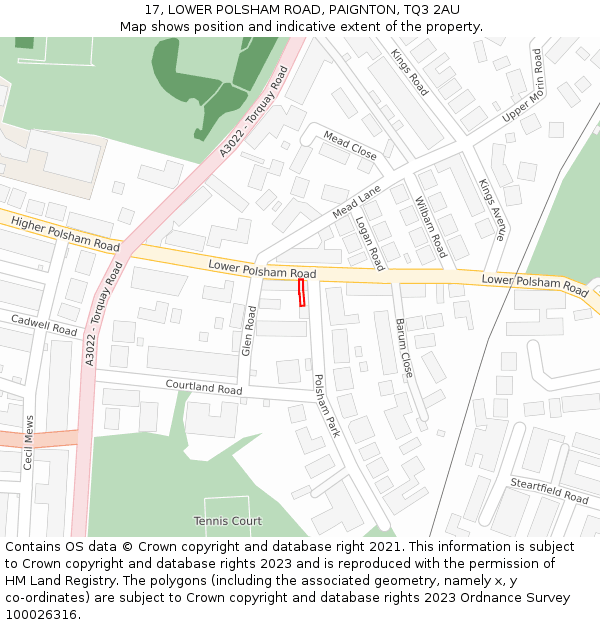 17, LOWER POLSHAM ROAD, PAIGNTON, TQ3 2AU: Location map and indicative extent of plot