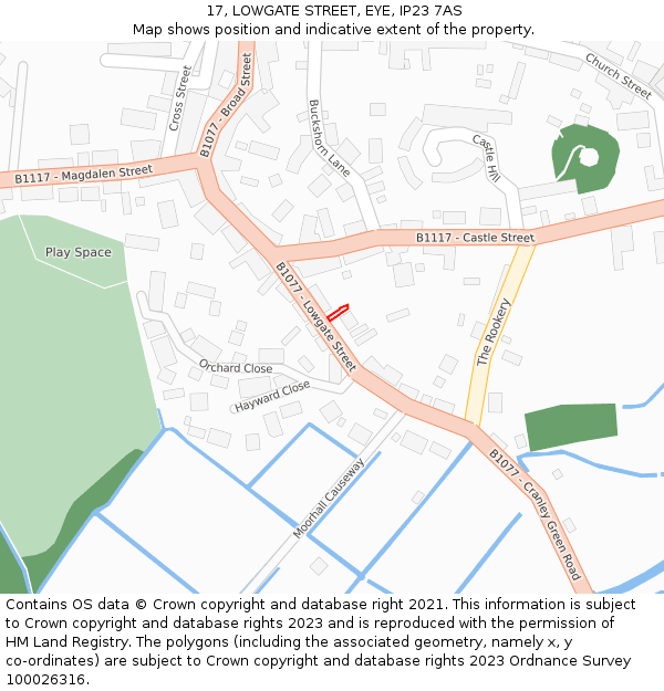 17, LOWGATE STREET, EYE, IP23 7AS: Location map and indicative extent of plot