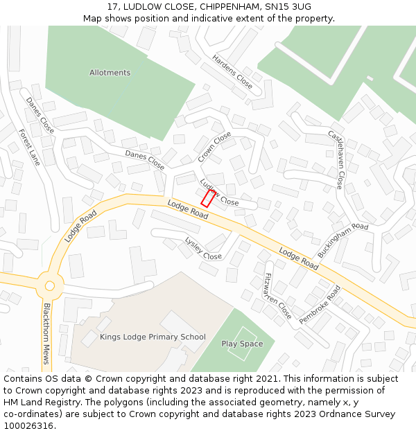 17, LUDLOW CLOSE, CHIPPENHAM, SN15 3UG: Location map and indicative extent of plot