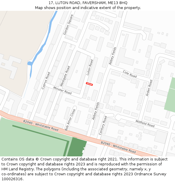 17, LUTON ROAD, FAVERSHAM, ME13 8HQ: Location map and indicative extent of plot