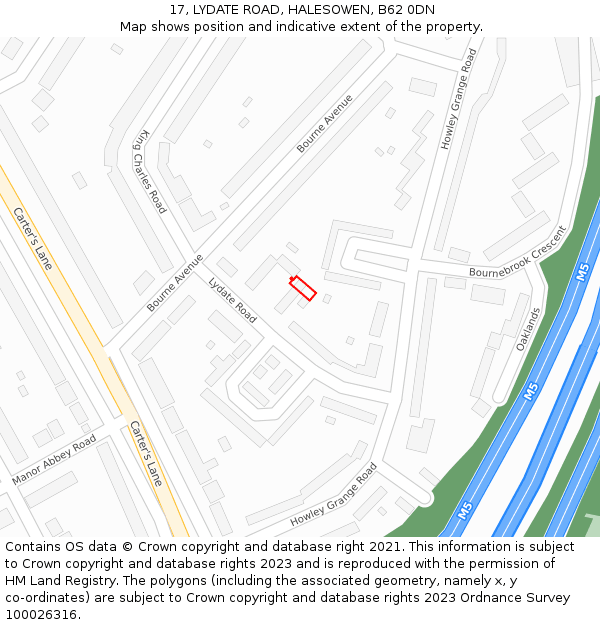 17, LYDATE ROAD, HALESOWEN, B62 0DN: Location map and indicative extent of plot