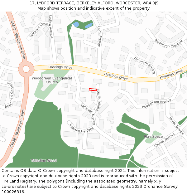17, LYDFORD TERRACE, BERKELEY ALFORD, WORCESTER, WR4 0JS: Location map and indicative extent of plot