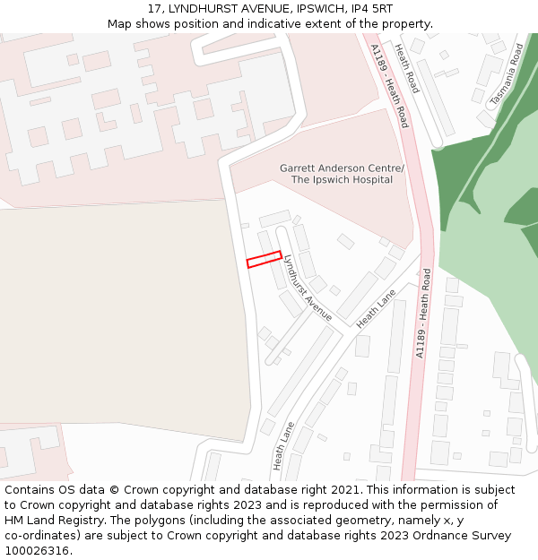 17, LYNDHURST AVENUE, IPSWICH, IP4 5RT: Location map and indicative extent of plot