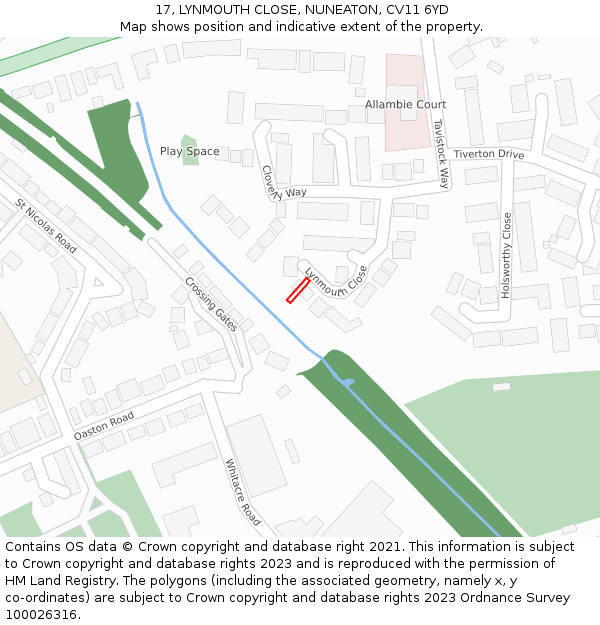 17, LYNMOUTH CLOSE, NUNEATON, CV11 6YD: Location map and indicative extent of plot