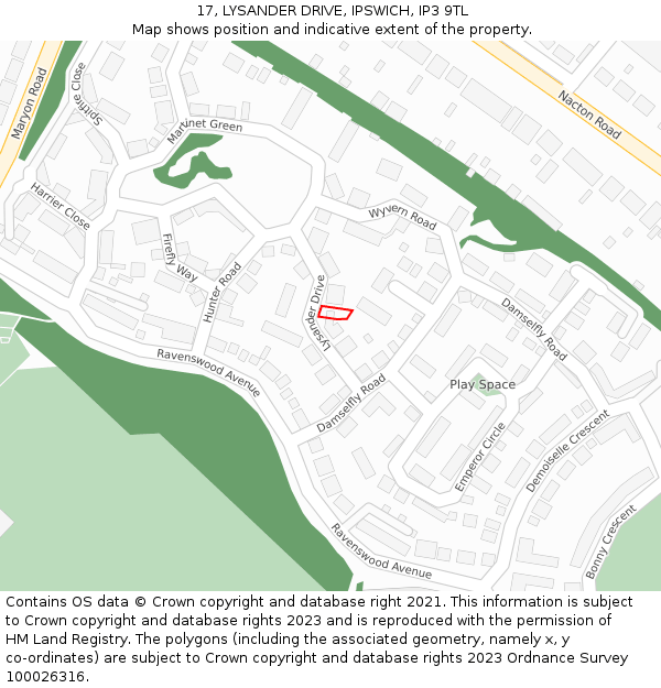 17, LYSANDER DRIVE, IPSWICH, IP3 9TL: Location map and indicative extent of plot