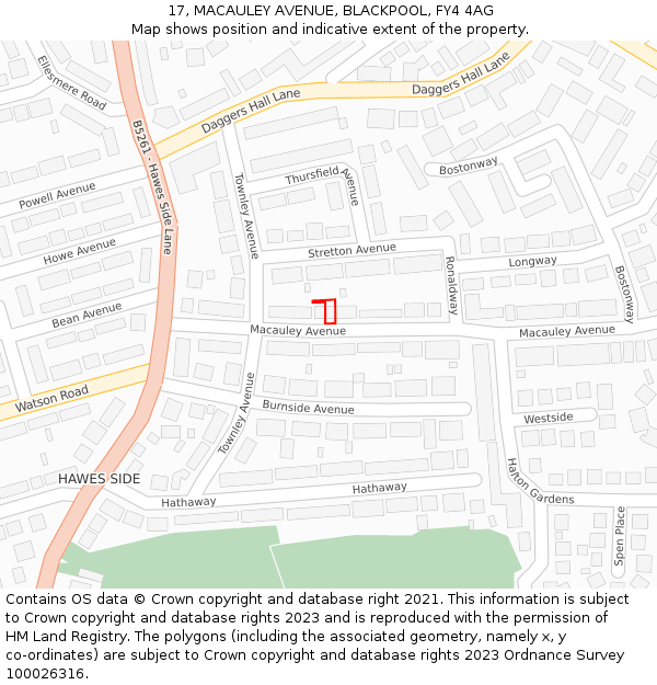 17, MACAULEY AVENUE, BLACKPOOL, FY4 4AG: Location map and indicative extent of plot
