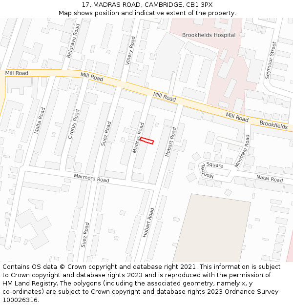 17, MADRAS ROAD, CAMBRIDGE, CB1 3PX: Location map and indicative extent of plot