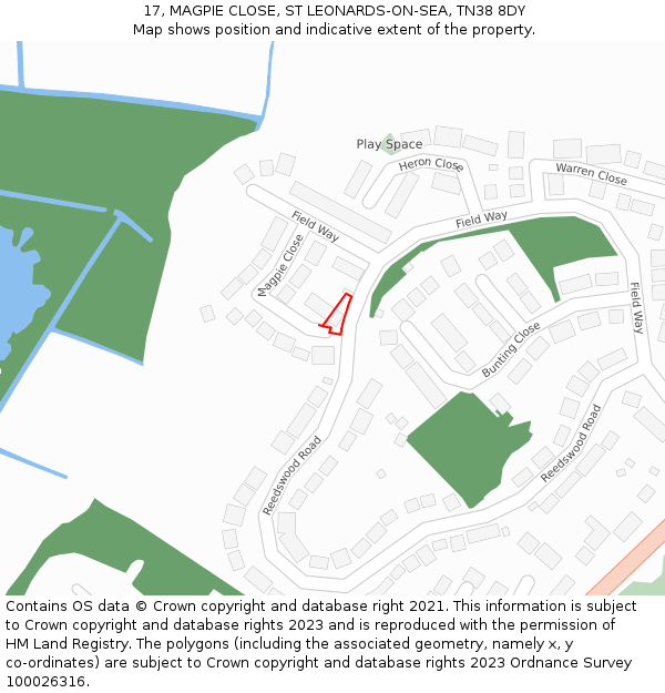 17, MAGPIE CLOSE, ST LEONARDS-ON-SEA, TN38 8DY: Location map and indicative extent of plot
