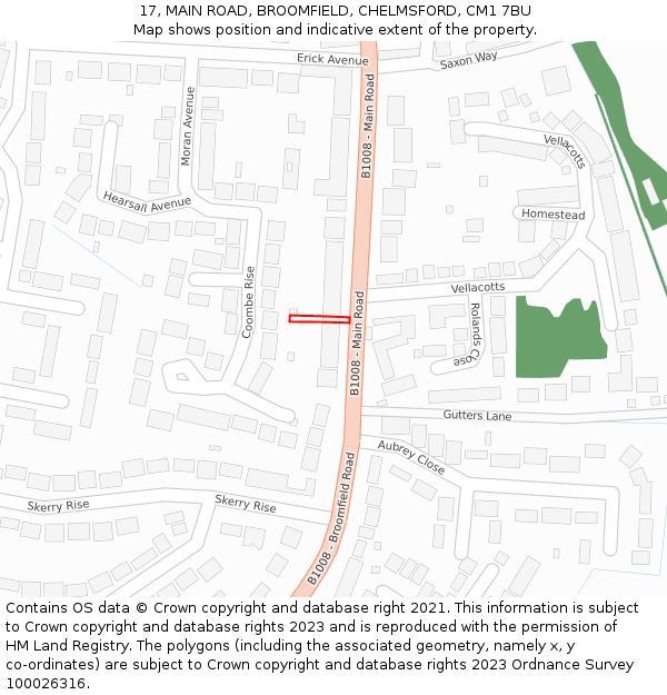 17, MAIN ROAD, BROOMFIELD, CHELMSFORD, CM1 7BU: Location map and indicative extent of plot