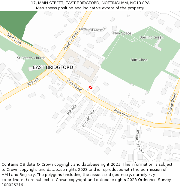 17, MAIN STREET, EAST BRIDGFORD, NOTTINGHAM, NG13 8PA: Location map and indicative extent of plot