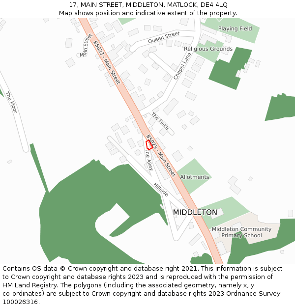 17, MAIN STREET, MIDDLETON, MATLOCK, DE4 4LQ: Location map and indicative extent of plot