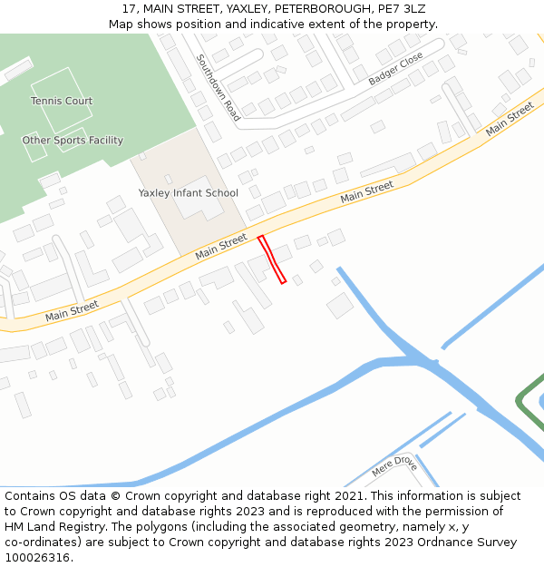 17, MAIN STREET, YAXLEY, PETERBOROUGH, PE7 3LZ: Location map and indicative extent of plot