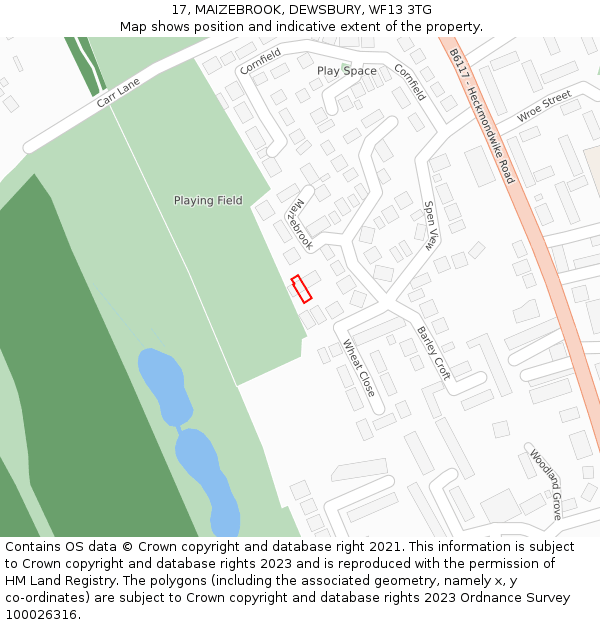 17, MAIZEBROOK, DEWSBURY, WF13 3TG: Location map and indicative extent of plot