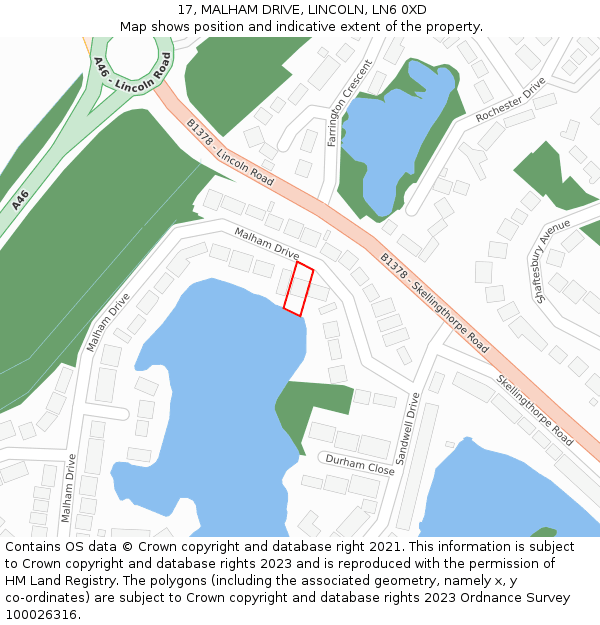 17, MALHAM DRIVE, LINCOLN, LN6 0XD: Location map and indicative extent of plot