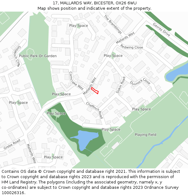 17, MALLARDS WAY, BICESTER, OX26 6WU: Location map and indicative extent of plot
