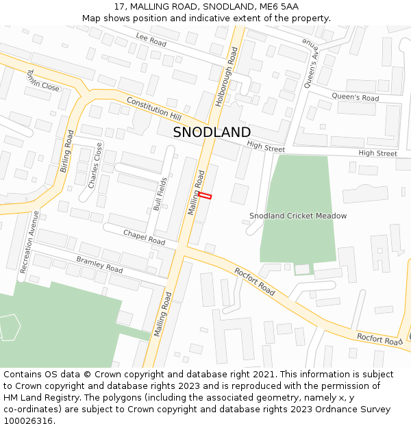 17, MALLING ROAD, SNODLAND, ME6 5AA: Location map and indicative extent of plot