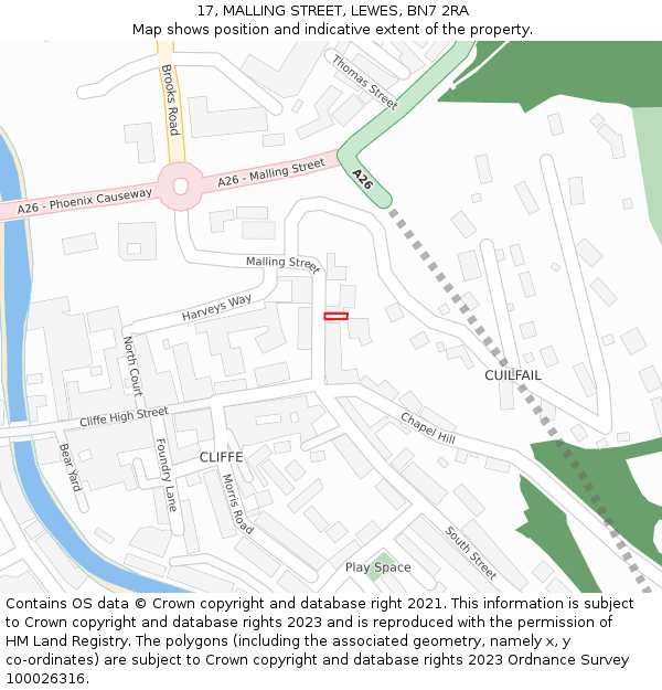 17, MALLING STREET, LEWES, BN7 2RA: Location map and indicative extent of plot
