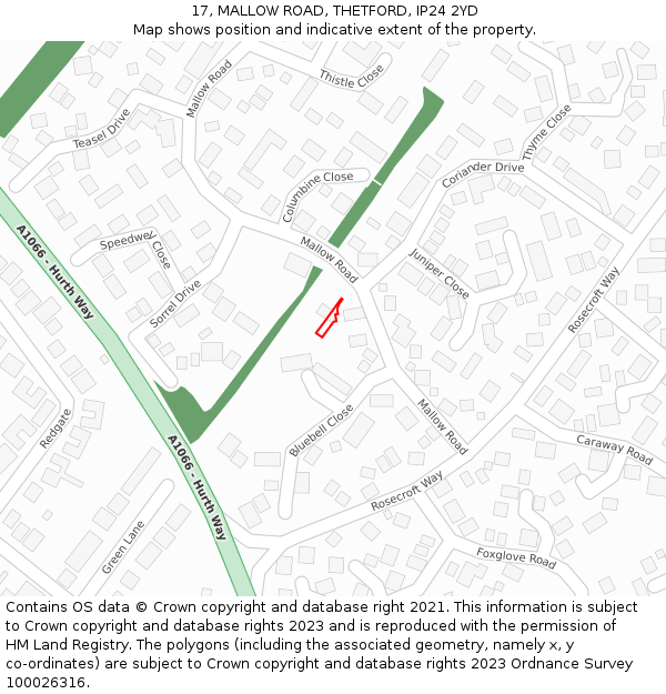 17, MALLOW ROAD, THETFORD, IP24 2YD: Location map and indicative extent of plot