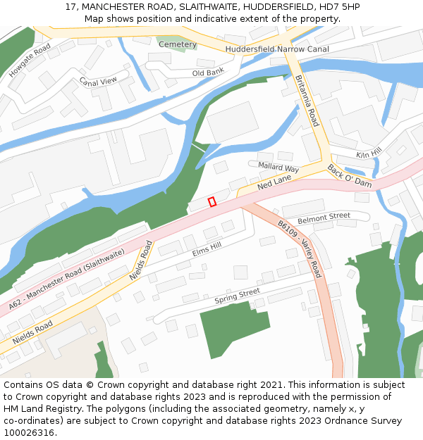 17, MANCHESTER ROAD, SLAITHWAITE, HUDDERSFIELD, HD7 5HP: Location map and indicative extent of plot