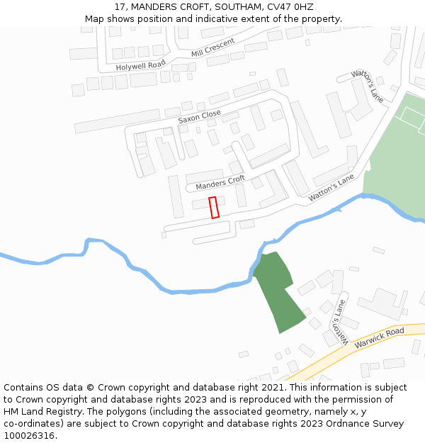 17, MANDERS CROFT, SOUTHAM, CV47 0HZ: Location map and indicative extent of plot