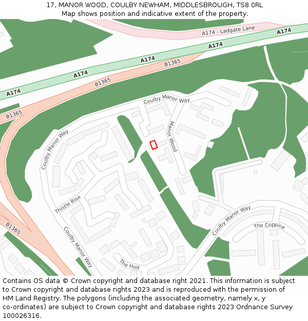 17, MANOR WOOD, COULBY NEWHAM, MIDDLESBROUGH, TS8 0RL: Location map and indicative extent of plot