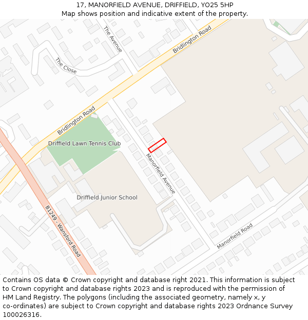 17, MANORFIELD AVENUE, DRIFFIELD, YO25 5HP: Location map and indicative extent of plot