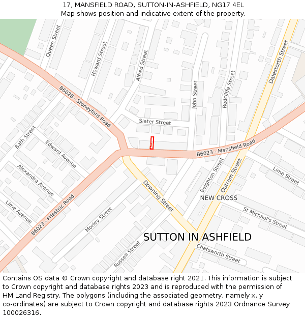 17, MANSFIELD ROAD, SUTTON-IN-ASHFIELD, NG17 4EL: Location map and indicative extent of plot
