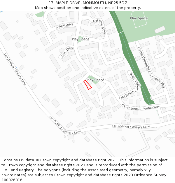 17, MAPLE DRIVE, MONMOUTH, NP25 5DZ: Location map and indicative extent of plot