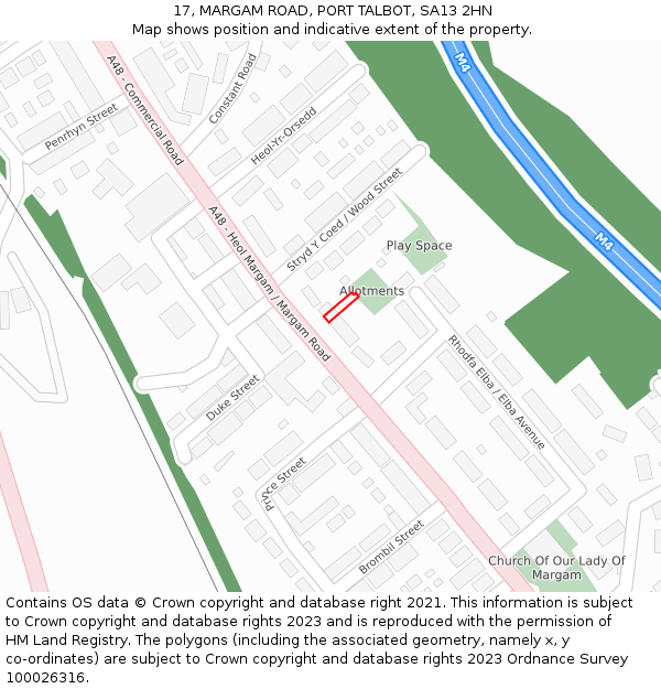 17, MARGAM ROAD, PORT TALBOT, SA13 2HN: Location map and indicative extent of plot