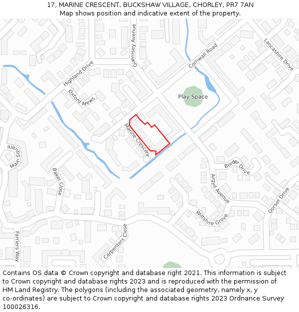 17, MARINE CRESCENT, BUCKSHAW VILLAGE, CHORLEY, PR7 7AN: Location map and indicative extent of plot