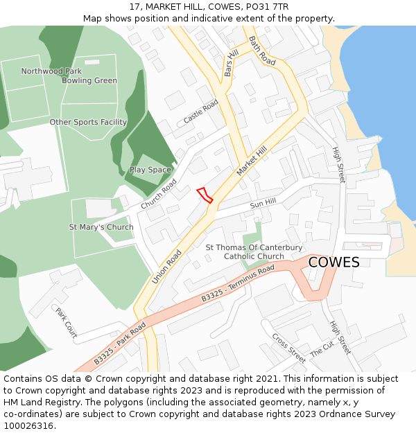 17, MARKET HILL, COWES, PO31 7TR: Location map and indicative extent of plot