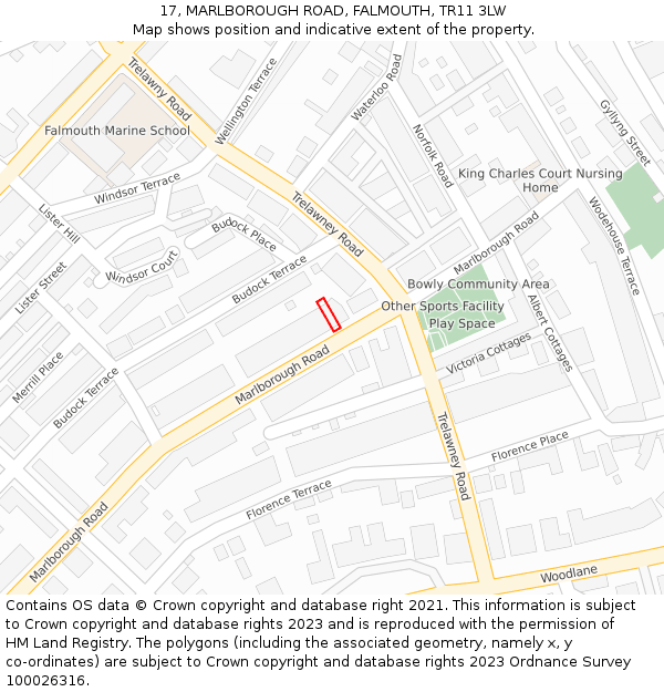 17, MARLBOROUGH ROAD, FALMOUTH, TR11 3LW: Location map and indicative extent of plot