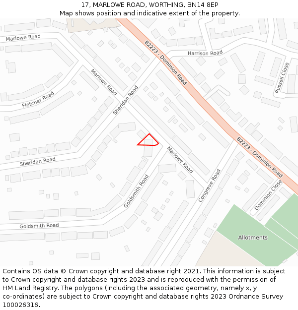 17, MARLOWE ROAD, WORTHING, BN14 8EP: Location map and indicative extent of plot