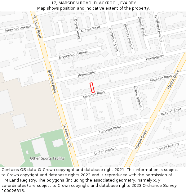 17, MARSDEN ROAD, BLACKPOOL, FY4 3BY: Location map and indicative extent of plot