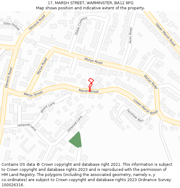 17, MARSH STREET, WARMINSTER, BA12 9PG: Location map and indicative extent of plot
