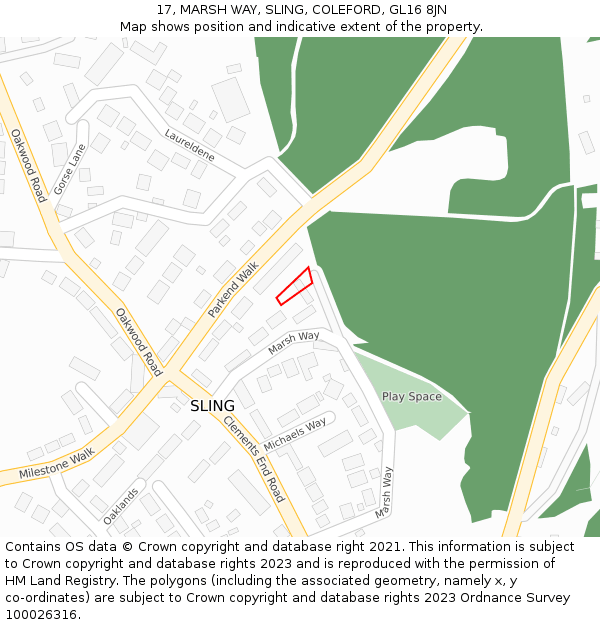 17, MARSH WAY, SLING, COLEFORD, GL16 8JN: Location map and indicative extent of plot