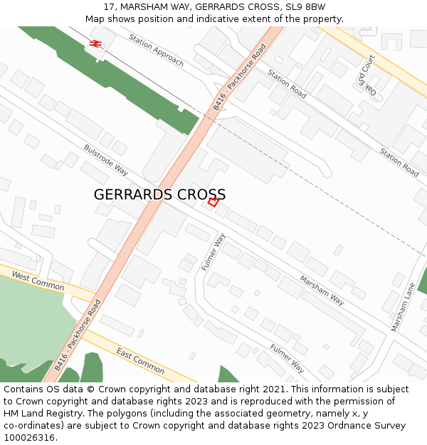 17, MARSHAM WAY, GERRARDS CROSS, SL9 8BW: Location map and indicative extent of plot