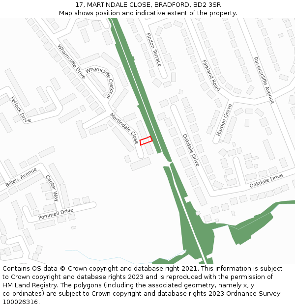 17, MARTINDALE CLOSE, BRADFORD, BD2 3SR: Location map and indicative extent of plot