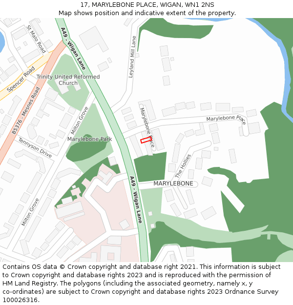 17, MARYLEBONE PLACE, WIGAN, WN1 2NS: Location map and indicative extent of plot