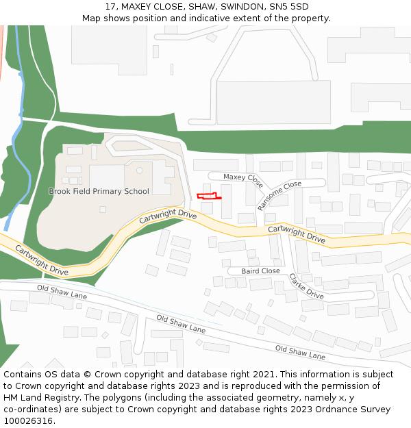 17, MAXEY CLOSE, SHAW, SWINDON, SN5 5SD: Location map and indicative extent of plot