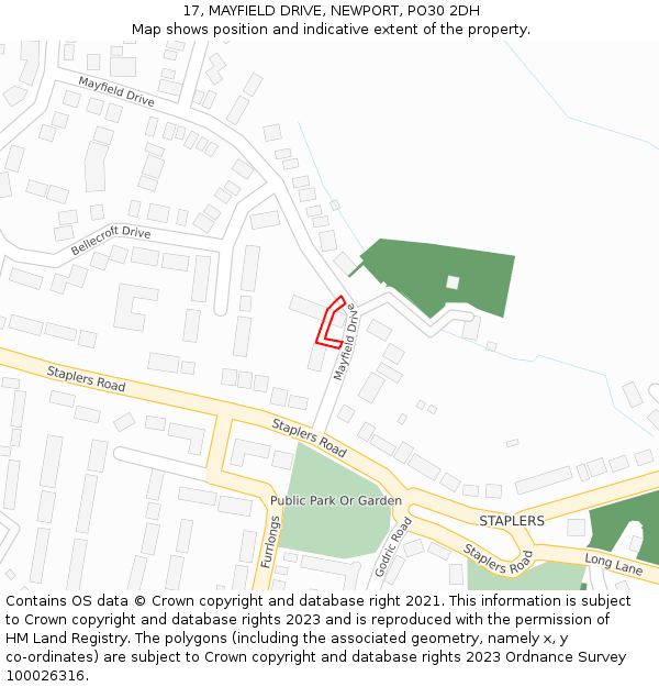 17, MAYFIELD DRIVE, NEWPORT, PO30 2DH: Location map and indicative extent of plot