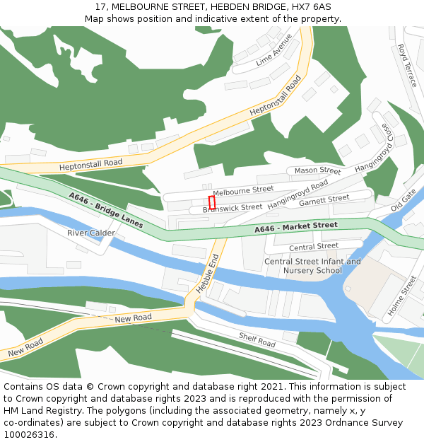 17, MELBOURNE STREET, HEBDEN BRIDGE, HX7 6AS: Location map and indicative extent of plot