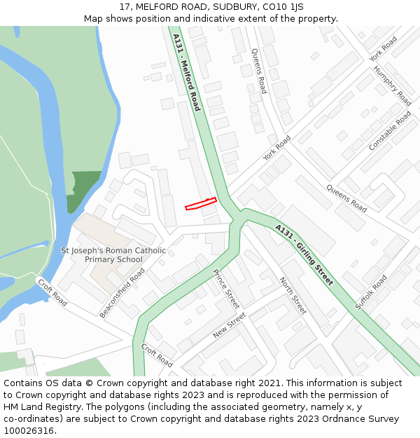 17, MELFORD ROAD, SUDBURY, CO10 1JS: Location map and indicative extent of plot