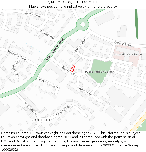 17, MERCER WAY, TETBURY, GL8 8FH: Location map and indicative extent of plot