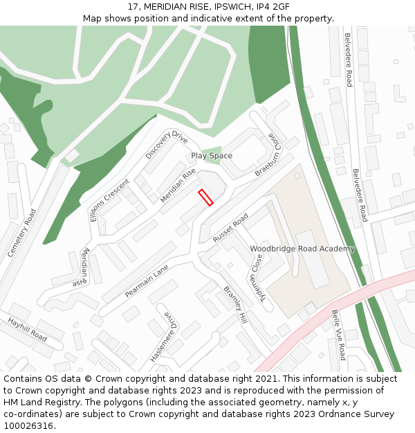 17, MERIDIAN RISE, IPSWICH, IP4 2GF: Location map and indicative extent of plot